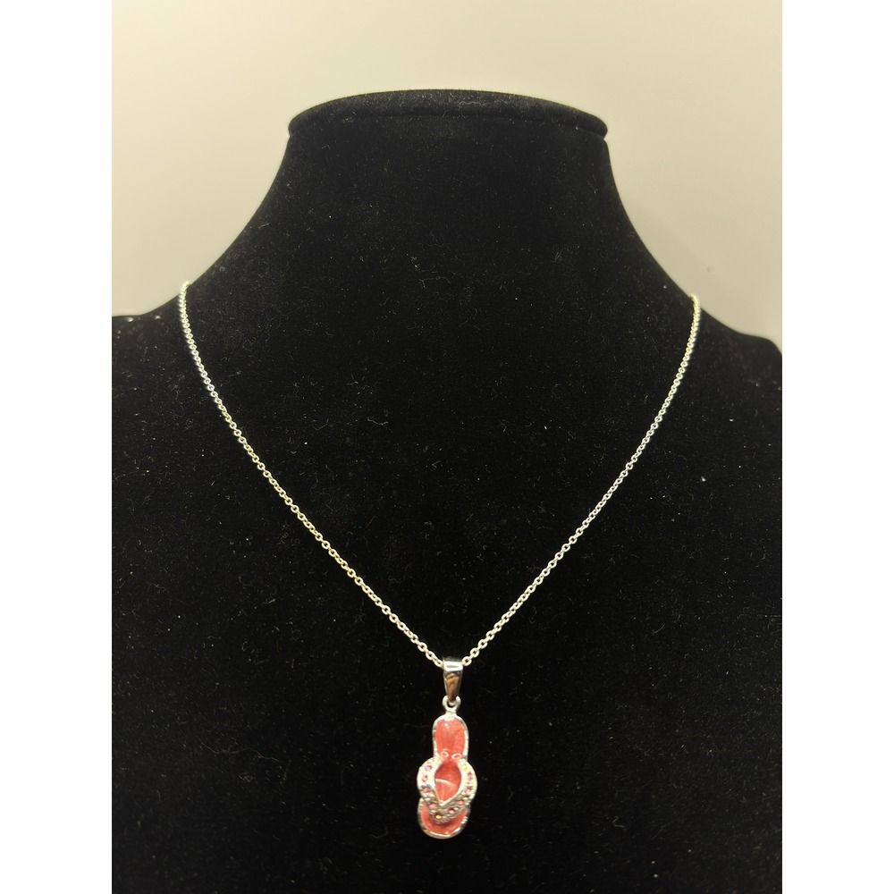 Unbranded Flip Flop Necklace Womens OS Pink Sterling Silver Enamel Rhinestone